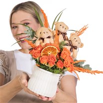 Teddy Fiesta Ayıcıklı Turuncu Güller