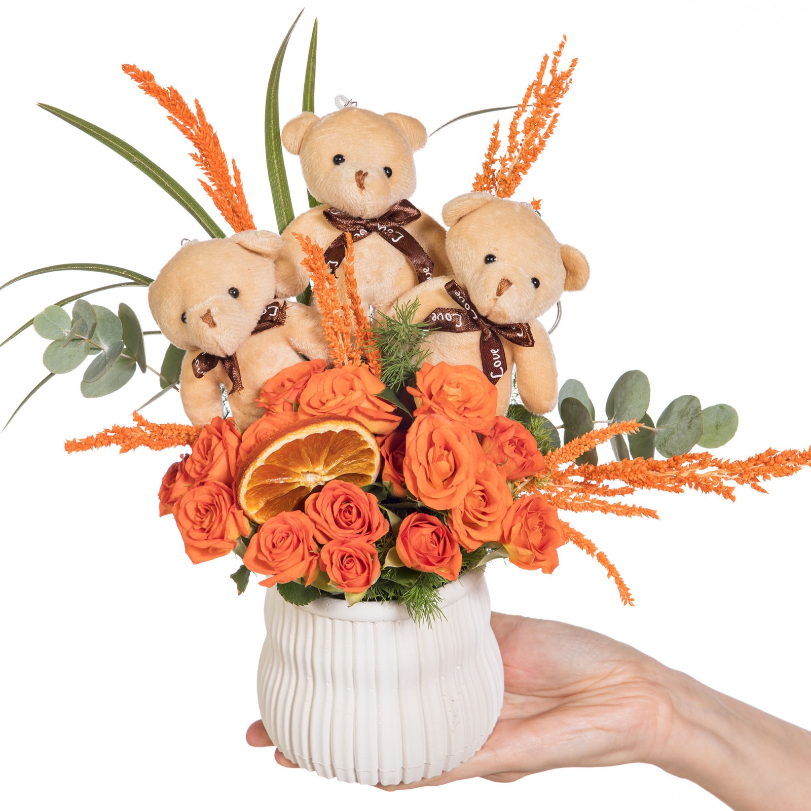 Teddy Fiesta Ayıcıklı Turuncu Güller