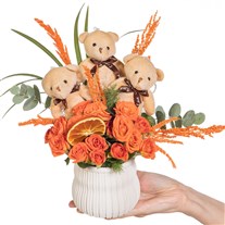 Teddy Fiesta Ayıcıklı Turuncu Güller