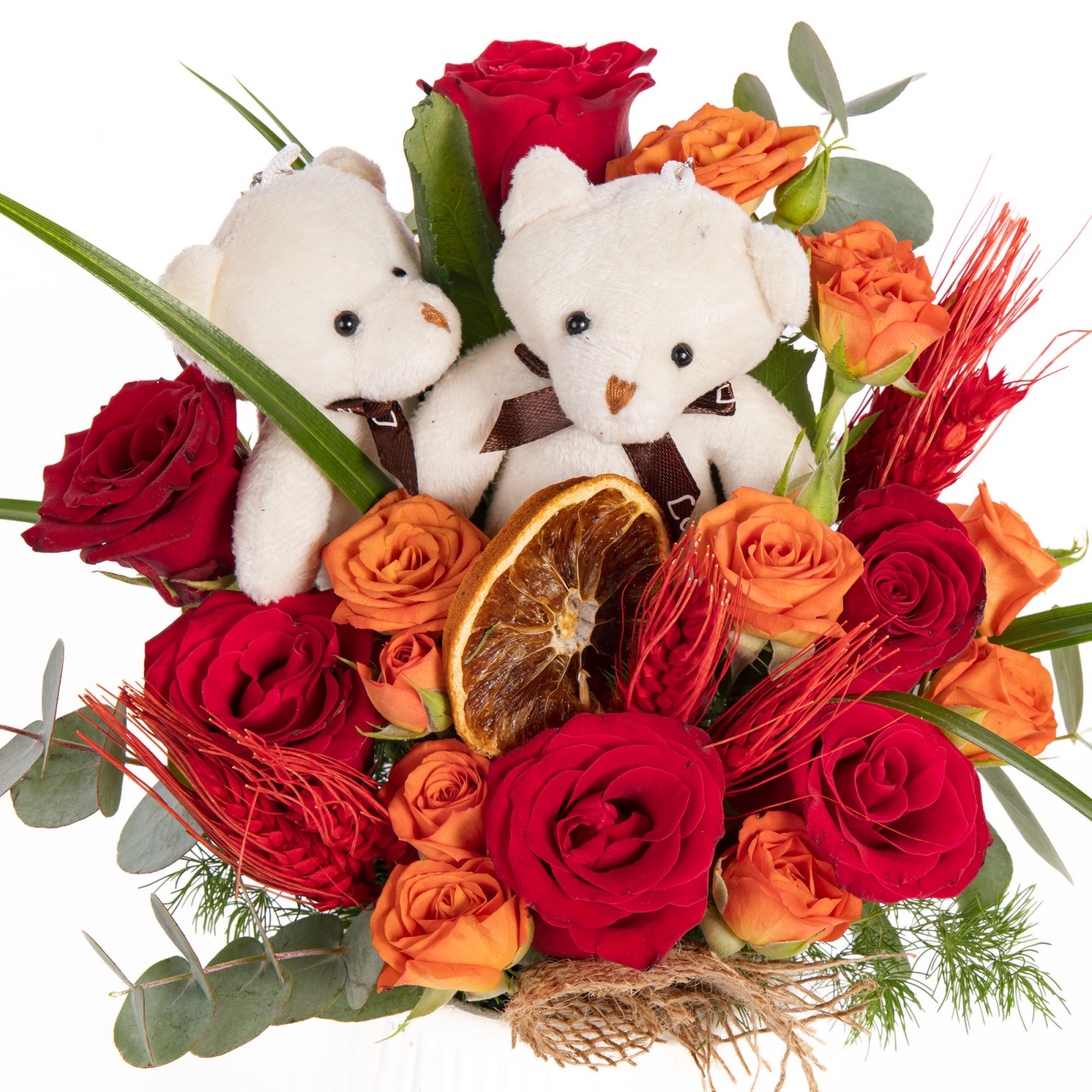Teddy Glow Kırmızı ve Turuncu Güller