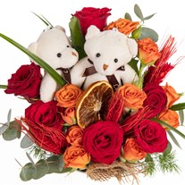 Teddy Glow Kırmızı ve Turuncu Güller