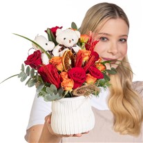 Teddy Glow Kırmızı ve Turuncu Güller