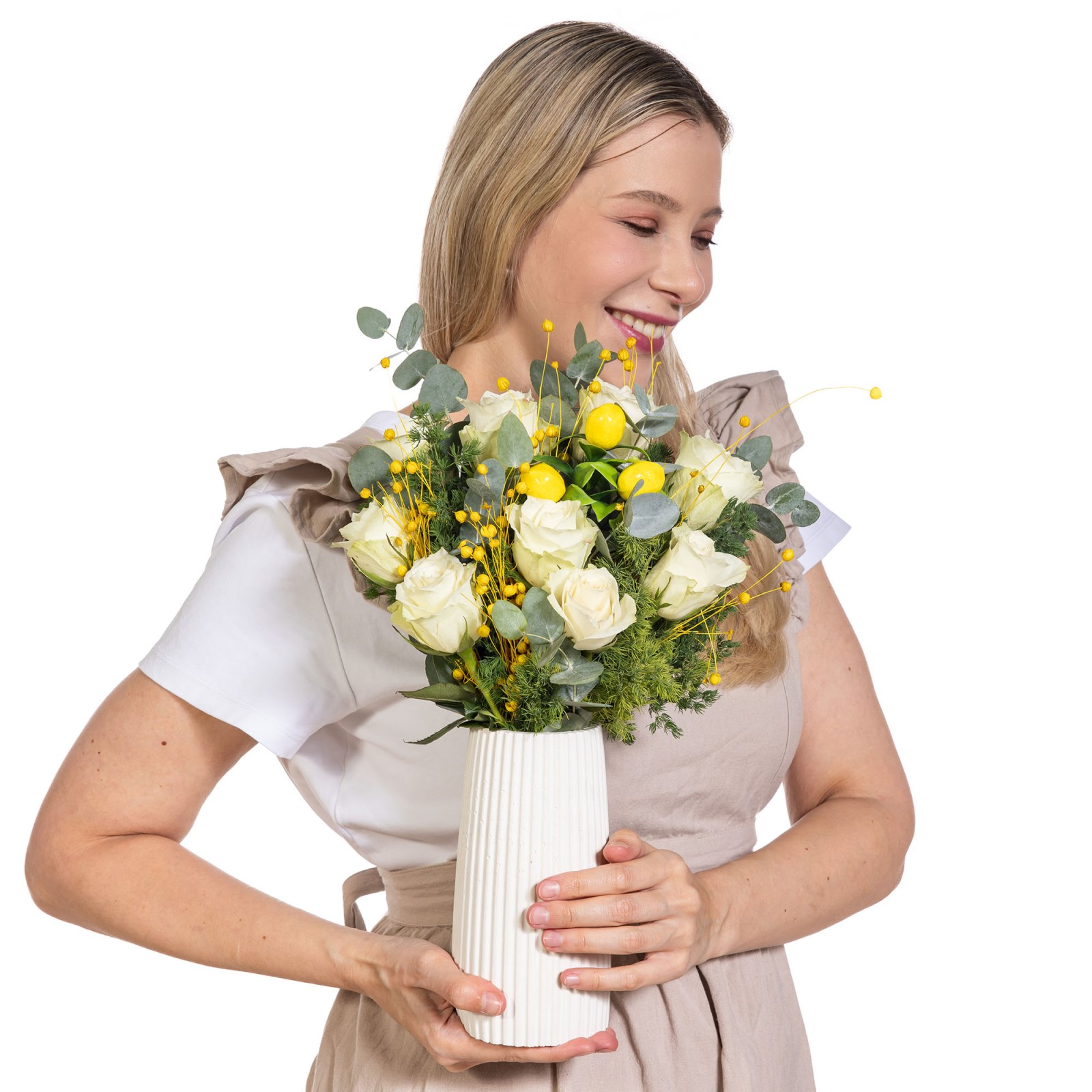 Lemon Whisper Vazoda Beyaz Güller