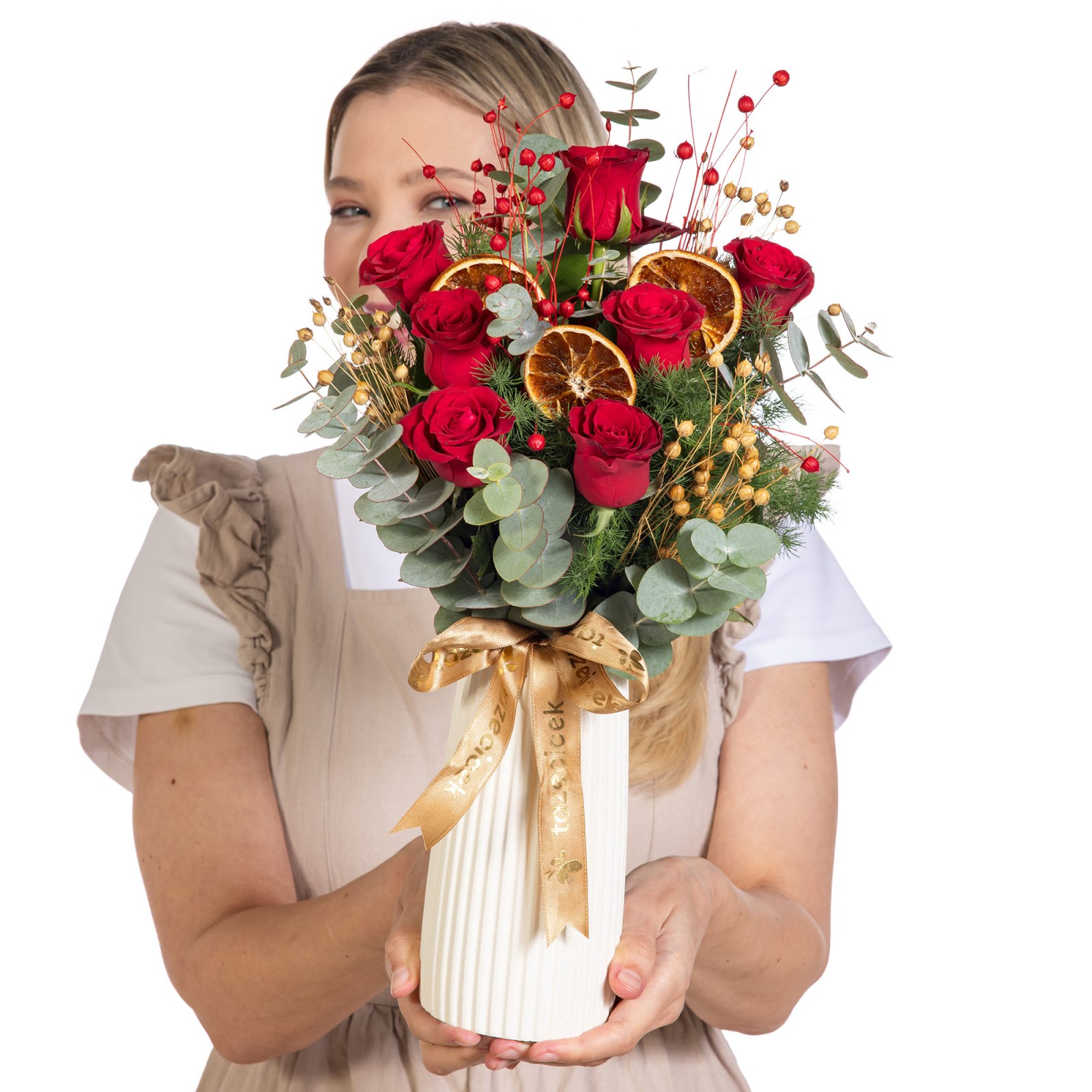 Ruby Ribbon Vazoda Kırmızı Güller