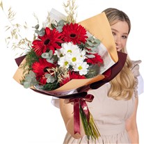 Cherry Daisy Kırmızı Gerbera Buketi
