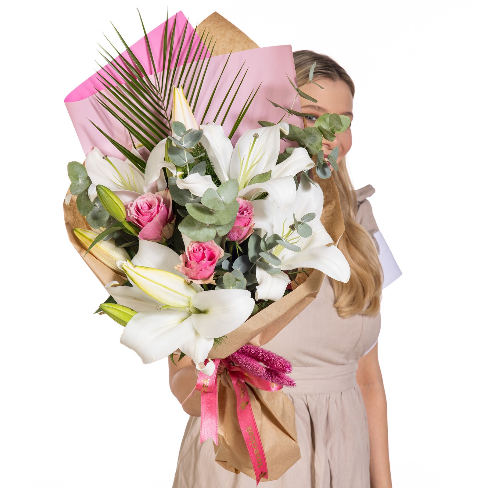 Blush Serenade Lilyum ve Pembe Gül Buketi