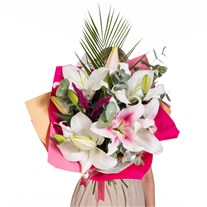 Cotton Blush Pembe Beyaz Lilyum Buketi