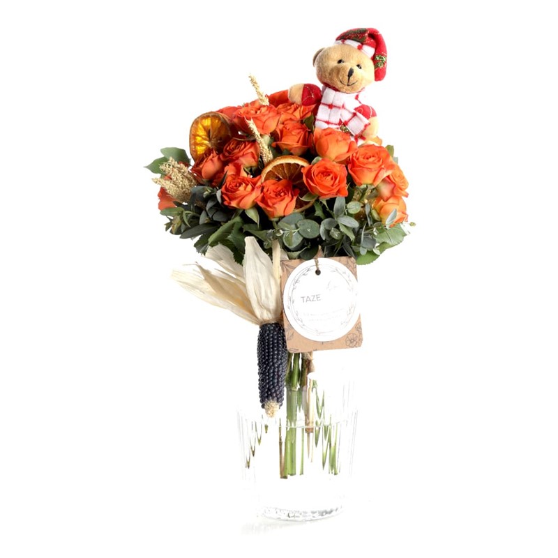 Teddy & Orange Roses