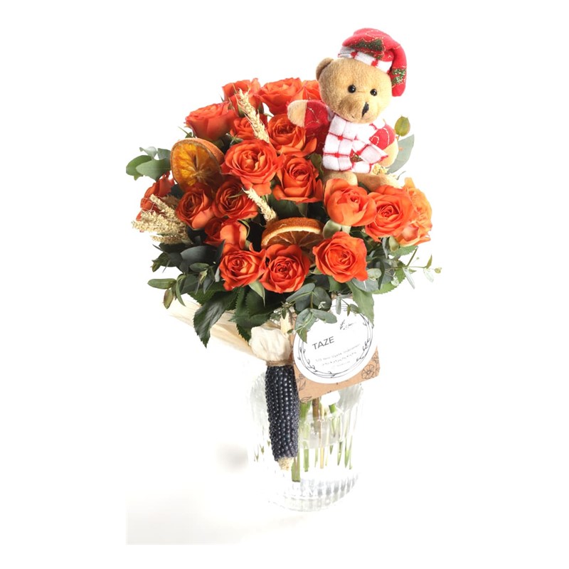 Teddy & Orange Roses
