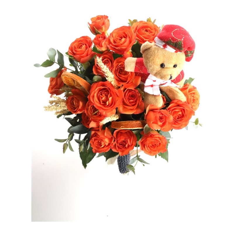 Teddy & Orange Roses