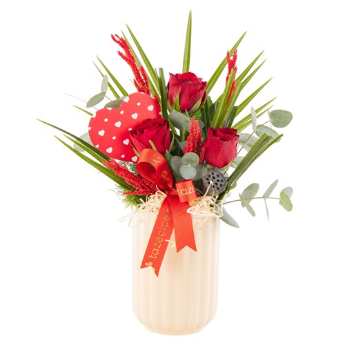 Heart Trio Kırmızı Gül Aranjman