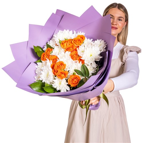 Orange Bliss Beyaz Krizantem Buketi