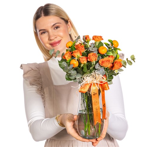 Orange Joy Vazoda Turuncu Gül
