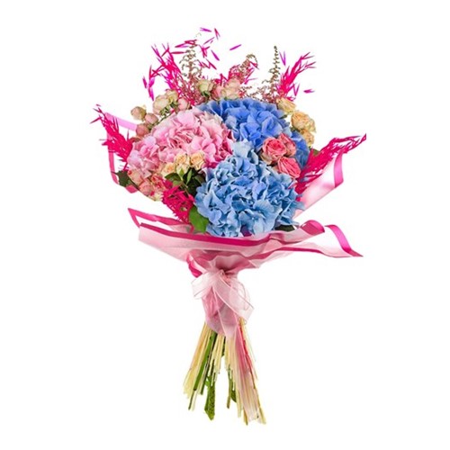 Pink and Blue Hydrangea Ortanca Bouquet