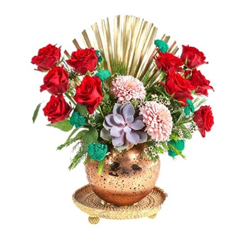 Red Rose In Gold Vase