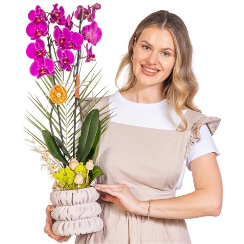 Rustic Fuchsia Seramikte Orkide
