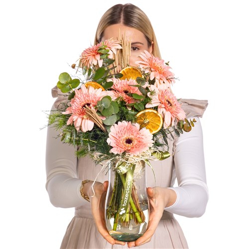 Soft Peach Gerbera Vazosu