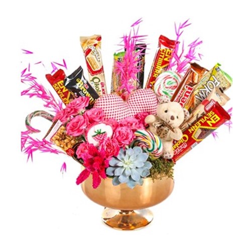 Vase Of Rose And Chocolates
